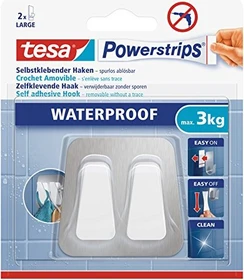 tesa Powerstrips Doppelhaken Metall/Kunststoff chrom/weiß, Klebehaken, 1 Stück