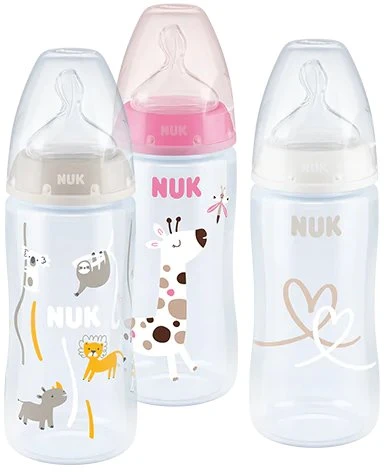 NUK First Choice Plus mit Temperature Control Trinkflaschen-Set, giraffe rosa, 3-tlg.
