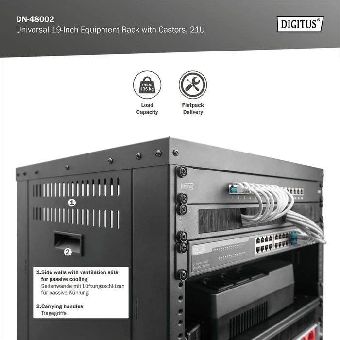 Digitus Audio Video Rack 19" AVS/Equipment Rack 21HE, mit Rollen, unmontiert, RAL 9005, 460mm tief