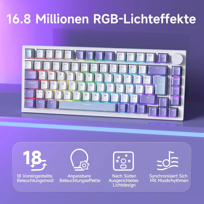 Ajazz AK820, White Purple, LEDs RGB, hot-swap, Ajazz Sea Salt, USB, DE