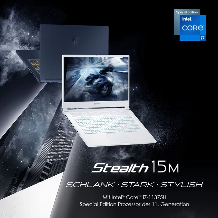 MSI Stealth 15M A11UEK-028, Pure White, Core i7-11375H, 16GB RAM, 1TB SSD, GeForce RTX 3060, DE
