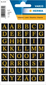 Herma Buchstabenetiketten A-N, 13x13mm, wetterfest, schwarz, 2 Blatt (96 Etiketten)