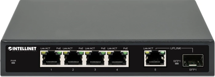 Intellinet Desktop Gigabit Switch, 5x RJ-45, 1x SFP, 91W PoE+