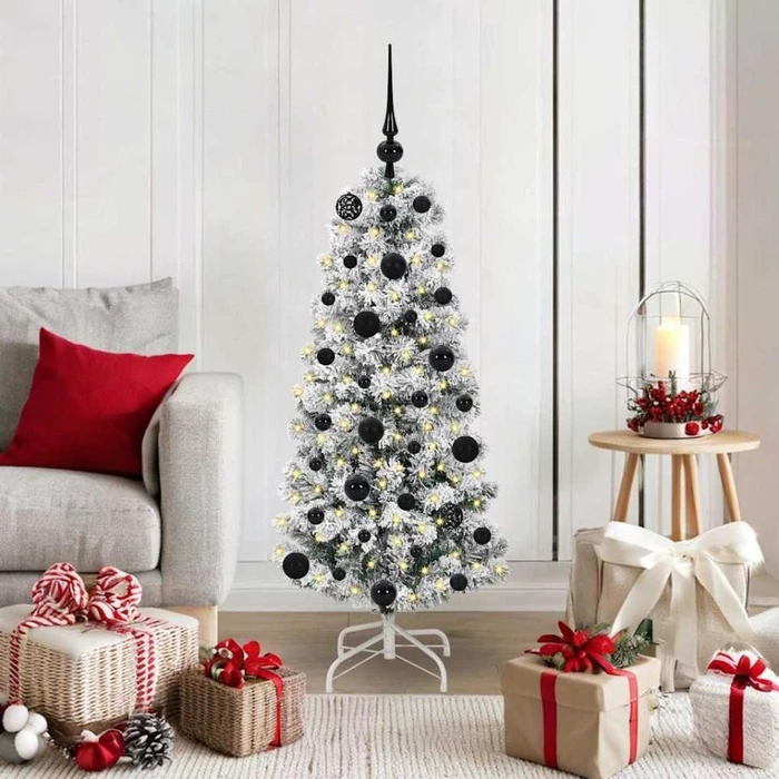 vidaXL Künstlicher Weihnachtsbaum schlank mit Schnee, 120cm, inkl. LED-Beleuchtung