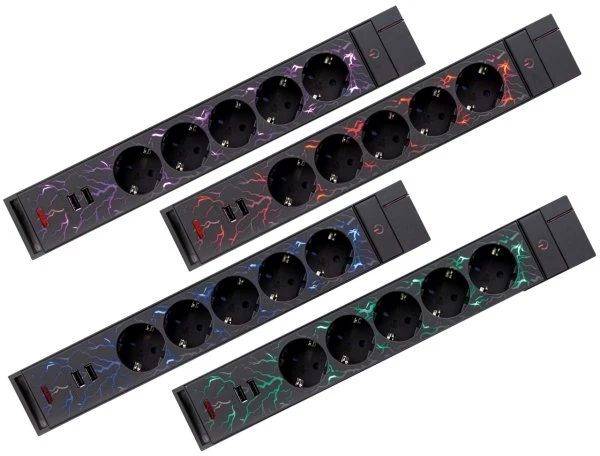 REV Ritter Gamer Steckdosenleiste, 5-fach, 2x USB-A, 1.4m, schwarz