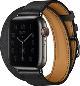 Apple Watch Hermès Series 6 (GPS + Cellular) 40mm Edelstahl Space schwarz mit Double Tour Swift Lederarmband schwarz