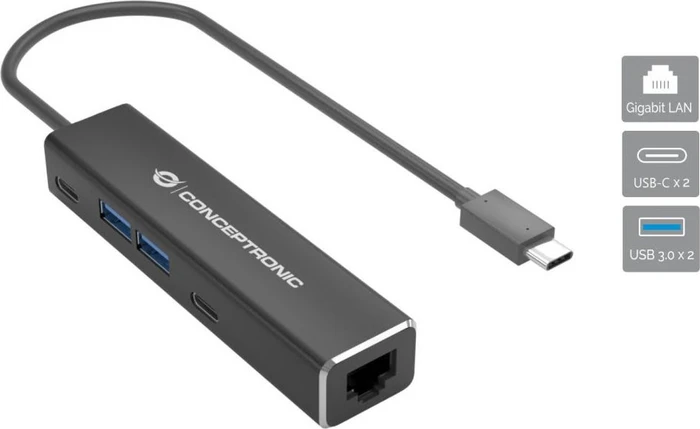 Conceptronic USB-Hub mit LAN-Adapter, USB-C 3.0 [Stecker]