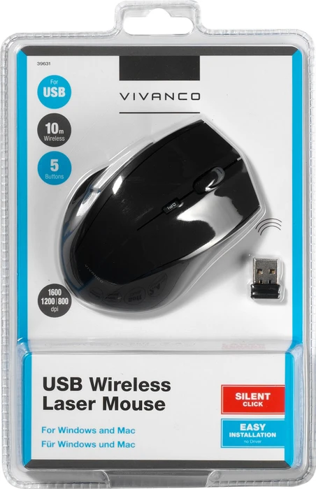 Vivanco IT-MS RFL 1600 Wireless Laser Mouse schwarz, USB