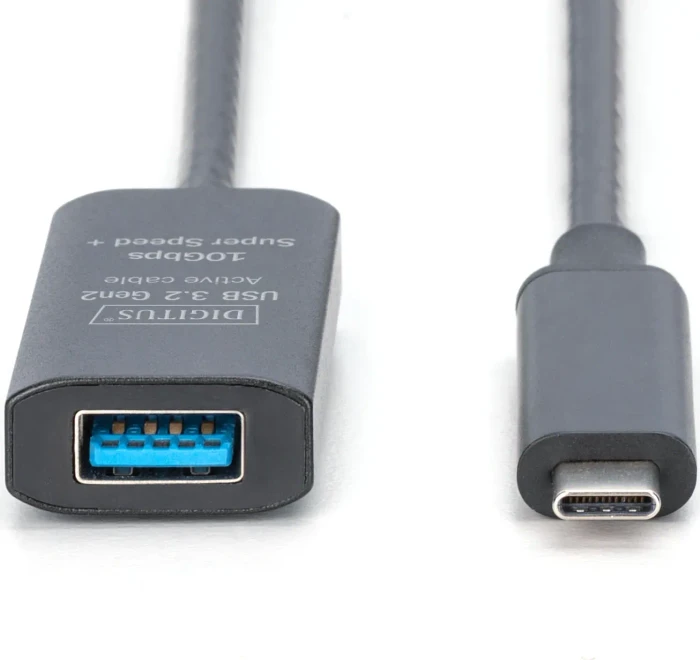 Digitus USB 3.1 aktives Verlängerungskabel, USB-C [Stecker] auf USB-A [Buchse], 5m schwarz