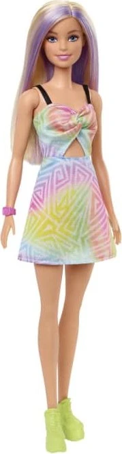 Mattel Barbie - Fashionistas Barbie im ärmellosen Regenbogen-Prisma Kleid