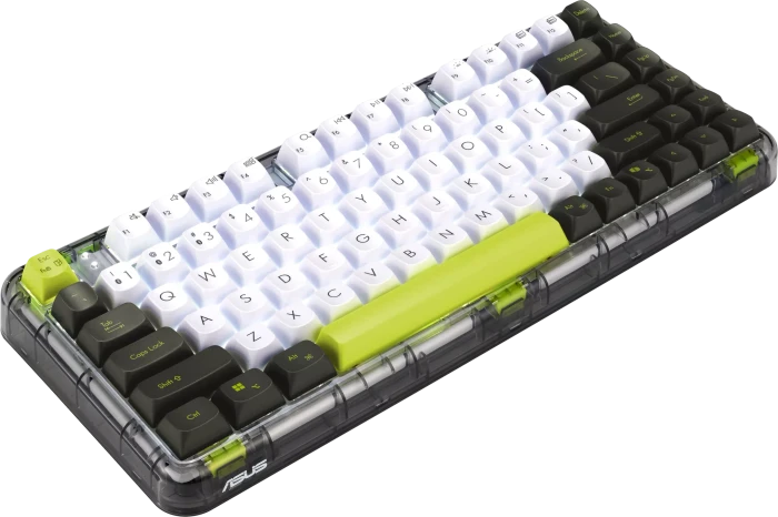 ASUS Jelly75 KD201 Mechanical Wireless Keyboard, Volt Green, LEDs weiß, Linear Switch, USB/Bluetooth, DE