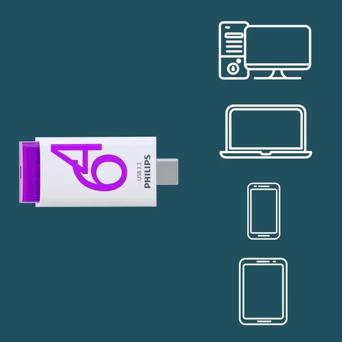 Philips Flash Drive Click Edition 64GB weiß/violett, USB-C, USB 3.2 Gen 1×1