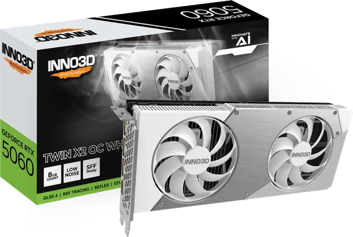 INNO3D GeForce RTX 5060 Twin X2 OC White, 8GB GDDR7, HDMI, 3x DP
