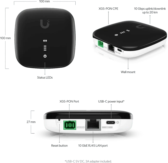 Ubiquiti UISP Fiber XGS CPE, Optical Network Unit, 10G ONU, XGS-PON SC-Simplex SM 20km, RJ-45