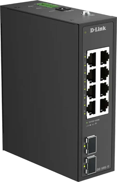 D-Link DIS-100G Industrial Railmount Gigabit Switch, 8x RJ-45, 2x SFP