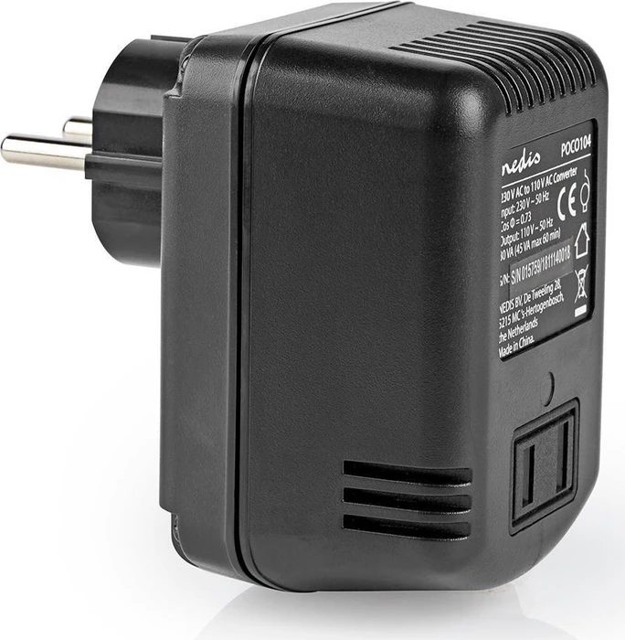 Nedis Umrichter 230V-110V, ungeerdete USA Buchse auf Schutzkontakt Stecker, 45W, schwarz