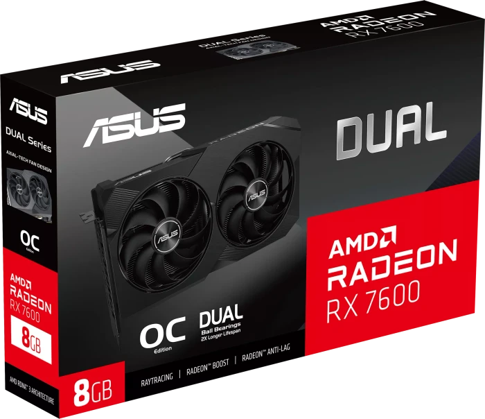 ASUS Dual Radeon RX 7600 OC V2, DUAL-RX7600-O8G-V2, 8GB GDDR6, HDMI, 3x DP