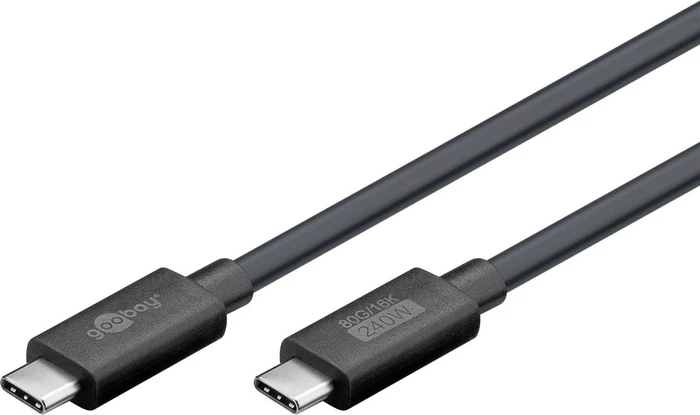 goobay USB-C Kabel, USB4 Version 2.0, 80Gb/s, 16K60Hz, 240W PD EPR, USB-C Stecker auf USB-C Stecker, schwarz, 1.2m