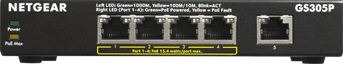 Netgear SOHO GS300 Desktop Gigabit Switch, 5x RJ-45, 55W PoE