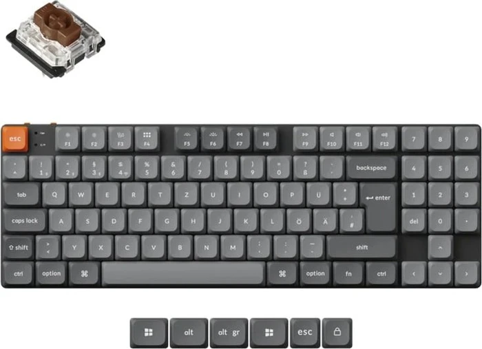 Keychron K13 Max, TKL+NUM, grau/orange, LEDs RGB, hot-swap, Gateron LOW PROFILE 2.0 BROWN, USB/Bluetooth, DE