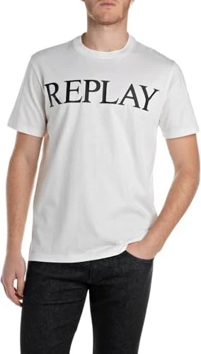 Replay Logo-Fotoprint T-Shirt kurzarm natural white (Herren)