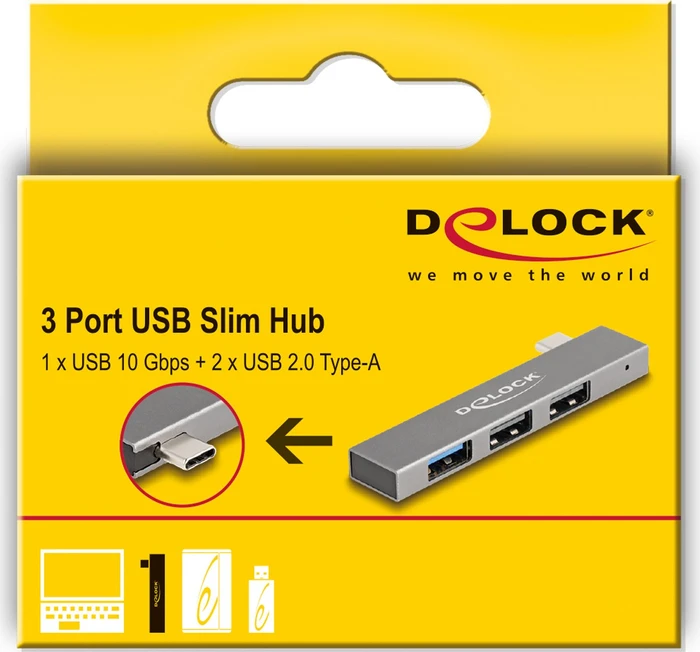 DeLOCK 3 Port Slim USB Hub, USB-C 3.1 [Stecker]