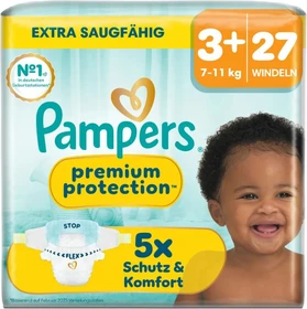Pampers Premium Protection Gr.3+ Einwegwindel, 7-11kg, 27 Stück