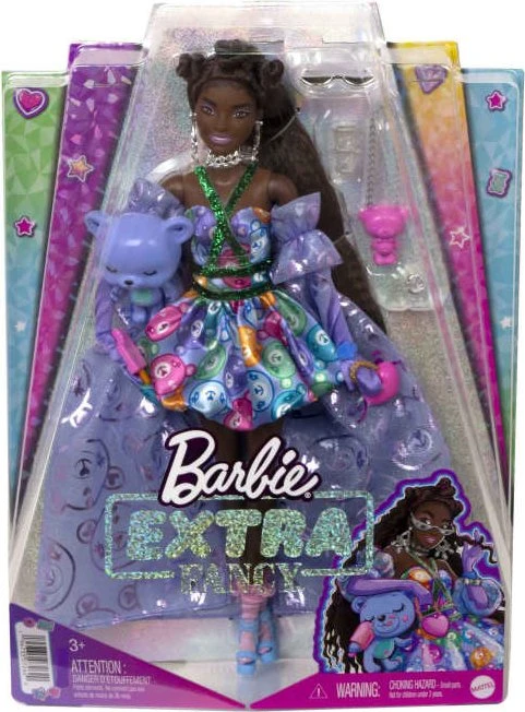 Mattel Barbie - Extra Fancy Puppe im lila Kleid mit Teddymuster