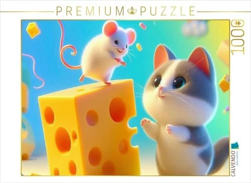 Calvendo Katz und Maus teilen sich ein großzügiges Stück Käse, ein seltenes Bild der Harmonie in der Tierwelt