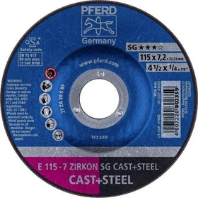 Pferd E 115-7 ZIRKON SG CAST+STEEL Schleifscheibe, 115x7.2x22.23mm, 10 Stück