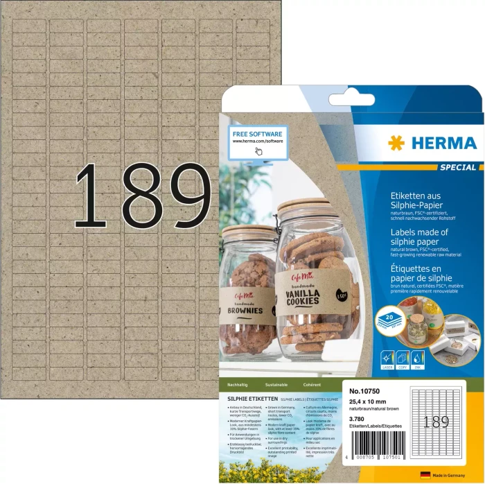 Herma Etiketten, 25.4x10mm, braun, matt, 20 Blatt (3780 Etiketten)