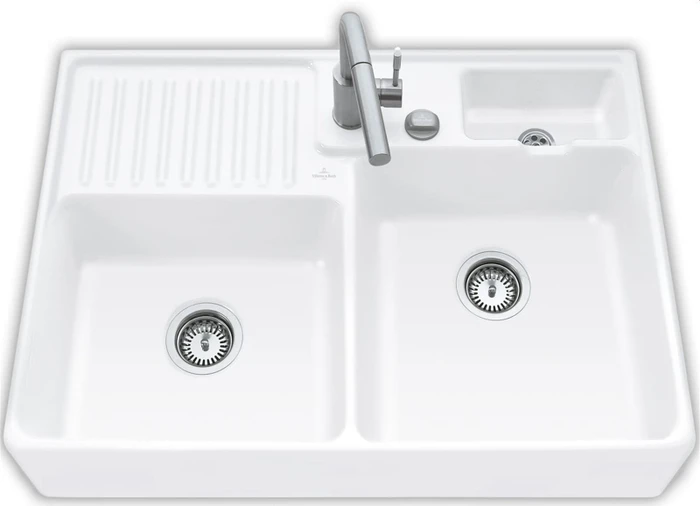 Villeroy & Boch Spülstein Becken rechts mit Ablauffernbedienung snow white