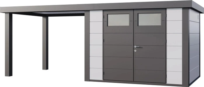 Telluria Classico 3024 Gerätehaus inkl. Anbau 2.84m links grau/weiß