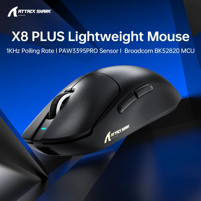 Attack Shark X8 Plus Tri-mode Wireless Gaming Mouse, schwarz, USB/Bluetooth