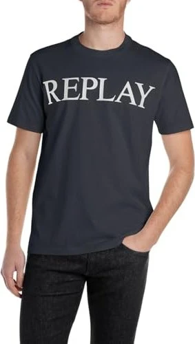Replay Logo-Fotoprint T-Shirt kurzarm night blue (Herren)