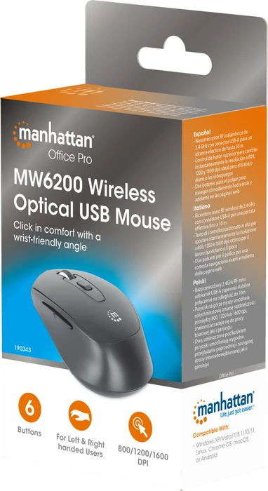 Manhattan Office Pro MW6200 Wireless Optical Mouse, schwarz, USB