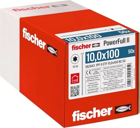 fischer PowerFull FPFII CTF 10.0x100 BC 50 Vollgewindeschraube, 10x100mm, 50 Stück