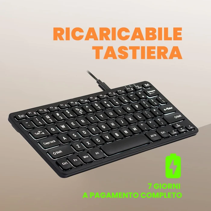 Perixx Periboard-732 Wireless Mini Keyboard, schwarz, LEDs weiß, USB, IT