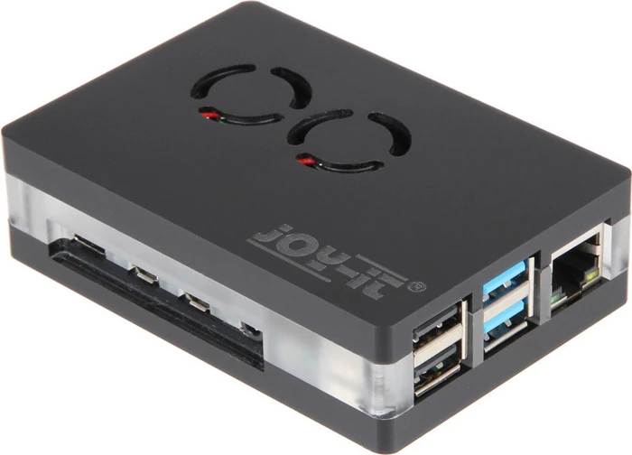 Joy-iT Kunststoffgehäuse für Raspberry Pi 4, mit Doppellüfter, silber