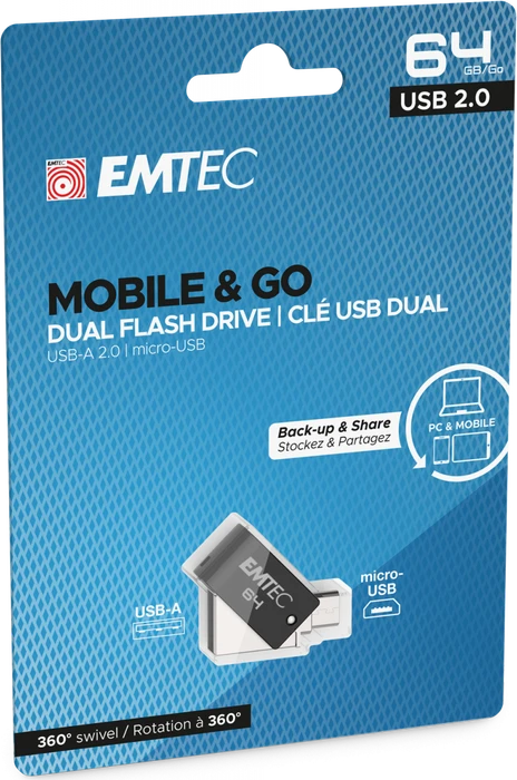 Emtec T262B Mobile & Go 64GB, USB-A + USB Micro-B, USB 2.0