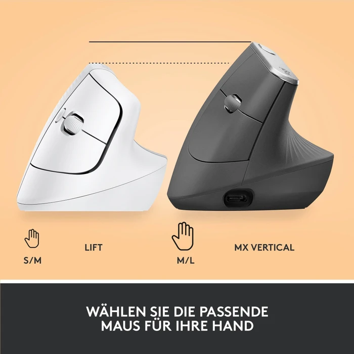 Logitech Lift Vertical Ergonomic Mouse, Off-White, Logi Bolt, USB/Bluetooth