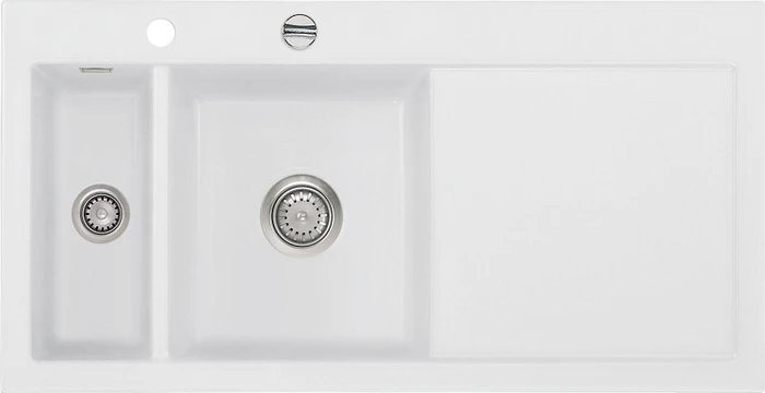 systemceram Mera 100 F Einbau Becken links mit Ablauffernbedienung satin