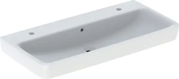 Geberit Renova Plan Waschtisch 100cm, Hahnloch links und rechts, mit Überlauf, weiß/KeraTect