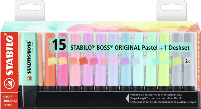 STABILO Boss Original Pastel Tischset sortiert, 15er-Set, Etui