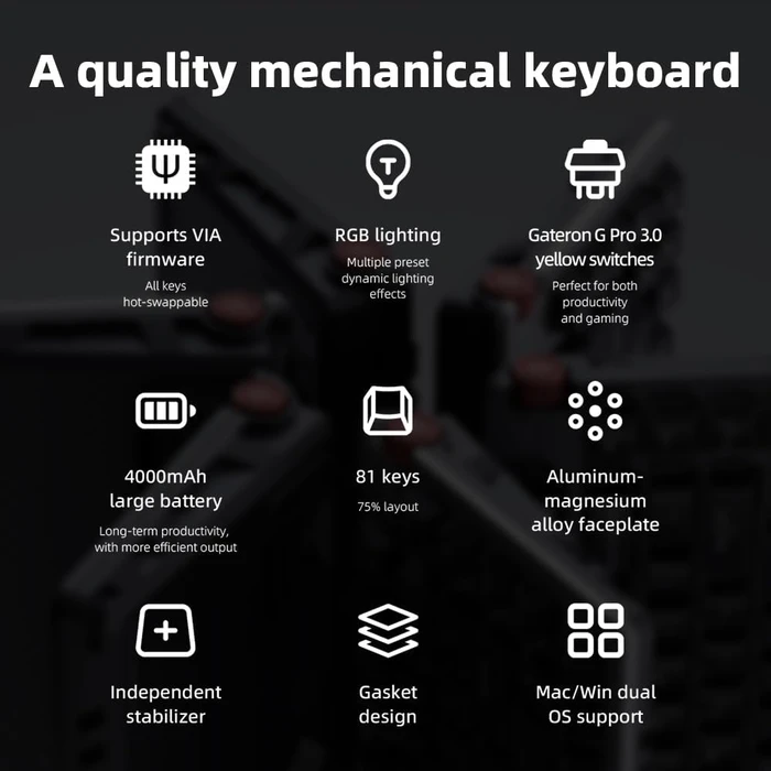 FiiO KB3 HiFi Tastatur mit integriertem Kopfhörerverstärker, schwarz/transluzent, Gateron G Pro 3.0 YELLOW, USB, US
