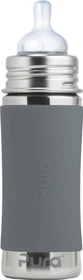 Pura Kiki Babyflasche Edelstahl mit Sleeve Silikon, 325ml, grau