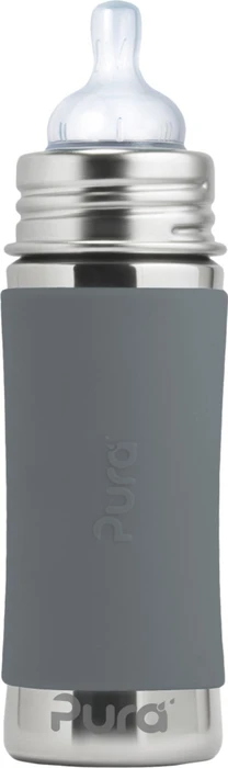 Pura Kiki Babyflasche Edelstahl mit Sleeve Silikon, 325ml, grau