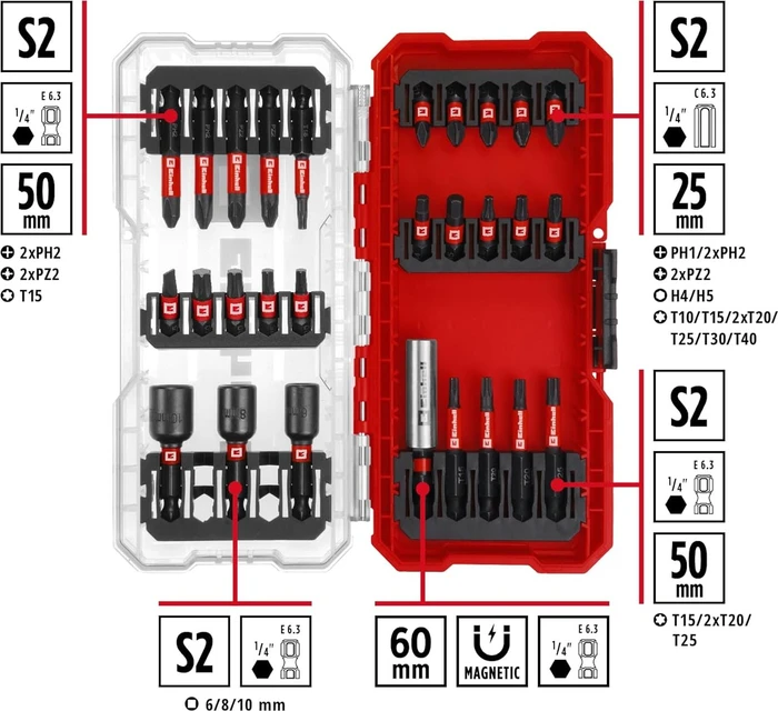 Einhell S-Case Bohrer-/Bits-/Steckschlüssel-Zubehörset inkl. Werkzeugbox, 28-tlg.