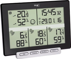 TFA Dostmann Multi Sens Funk-Thermo-Hygrometer mit 3 Sendern Funkwetterstation, digital