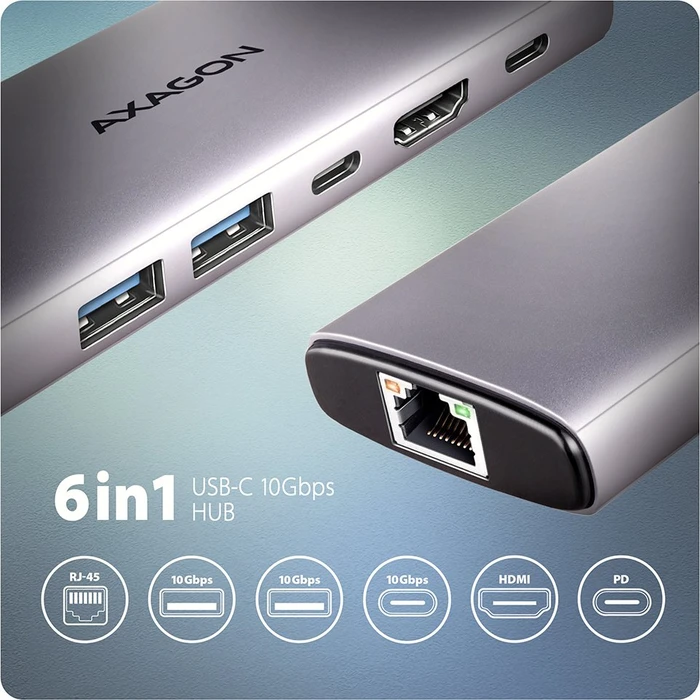Axagon 6in1 Hub, USB-C 3.1 [Stecker]